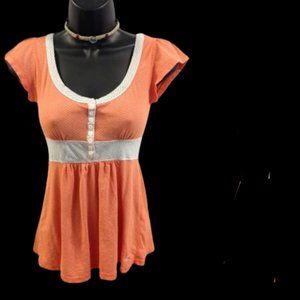 ---  Orange Fitted Vintage Inspired Top Size Small  (FLAW)
